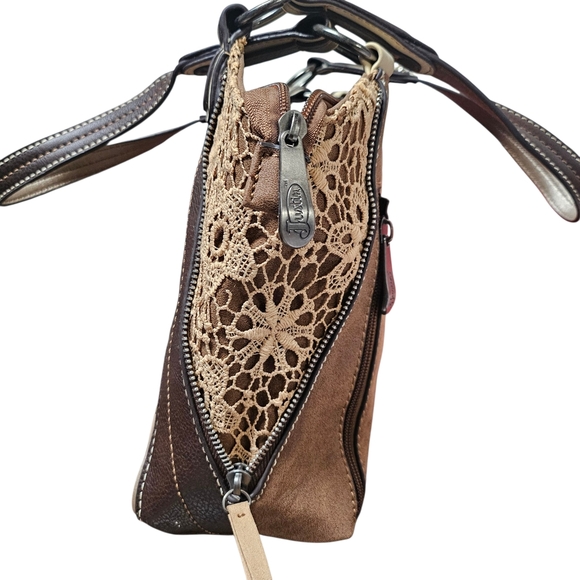 Justin Boots Saddle Lace Conceal Carry Fau Leather Fringe Brown Tan Shoulder Bag - Picture 4 of 7